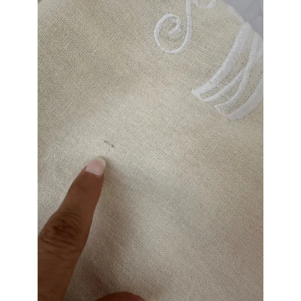 Vintage Pottery Barn Linen Cotton Pillow Shams Ecru Beige embroidered monogram